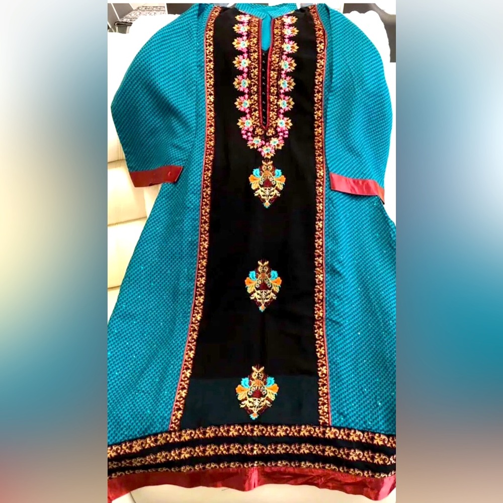Pakistani Embroidered Two Piece A line Kameez and Shalwar.size large.